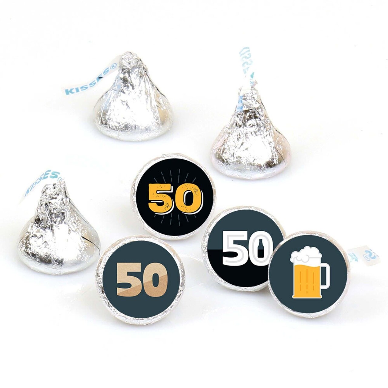 Big Dot of Happiness Cheers and Beers to 50 Years - 50th Birthday Party Round Candy Sticker Favors - Labels Fits Chocolate Candy (1 sheet of 108)
